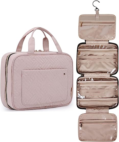 BAGSMART Toiletry Bag Travel Bag with Hanging Hook, Water-resistant Makeup Cosmetic Bag Travel Organizer for Accessories, Shampoo, Full Sized Container, Toiletries
