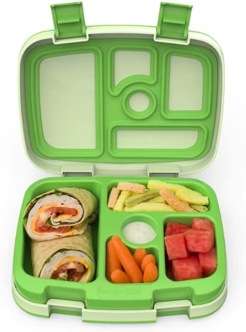 Bentgo® Kids Bento-Style 5-Compartment Lunch Box - Ideal Portion Sizes for Ages 3 to 7 - Leak-Proof, Drop-Proof, Dishwasher Safe, BPA-Free, & Made with Food-Safe Materials (Green)