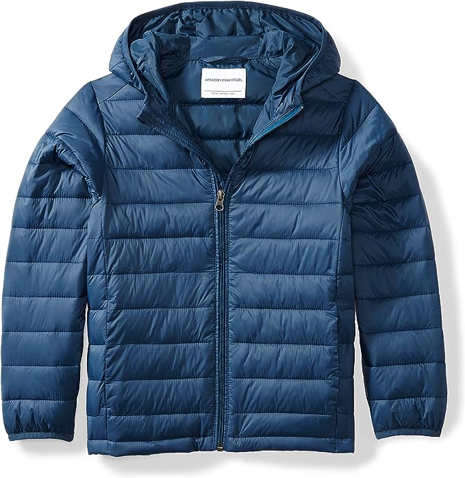 Boys Lightweight Packable Hooded Puffer Jacket (Navy)