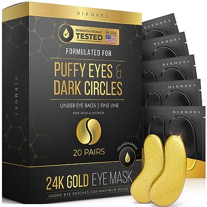 DERMORA Skin Treatment Mask 24K Gold Eye Mask - 20 Pairs Eye Gels