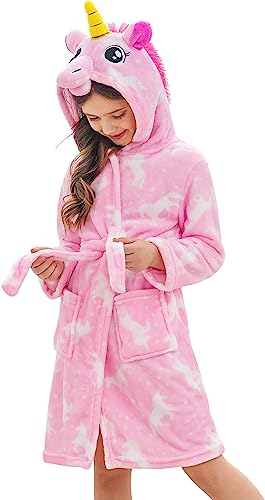 soft pink unicorn hooded bathrobe with pockets