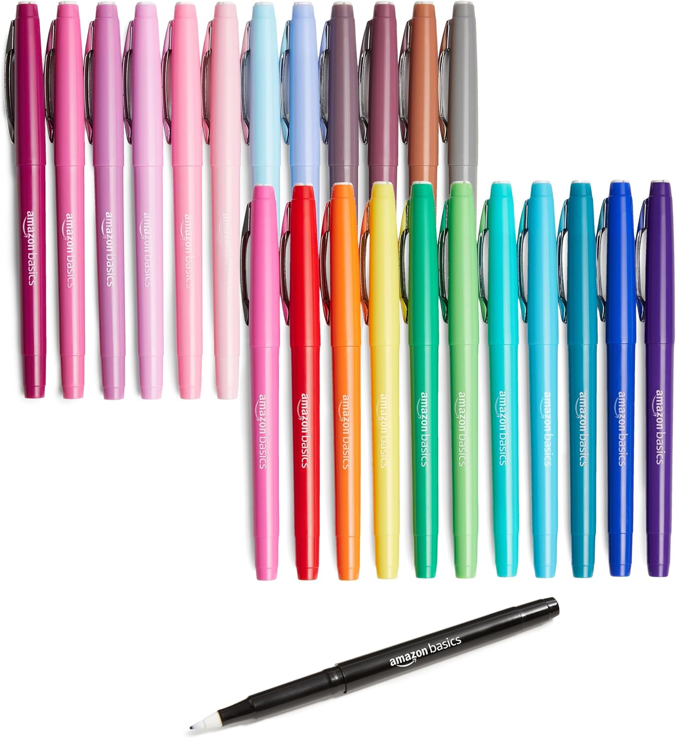 Set of colorful Felt Tip Marker Pens with a black pen on a white background