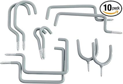 HOME MASTER HARDWARE Garage Storage Hanger Hooks Steel Utility Hook Wall Mount Screw-in Organizer Multi-Tools Bike Hanger Holder Hooks 10 Pack