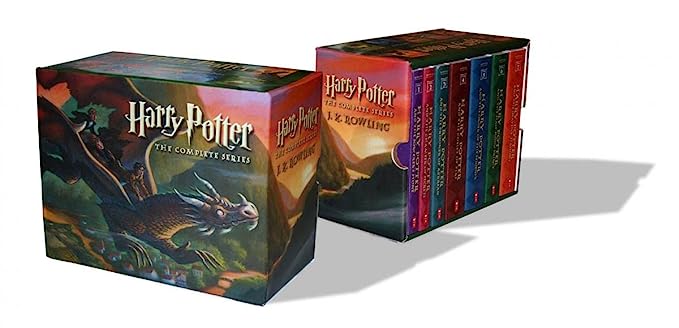 Harry Potter Paperback Box Set with 7 books and picture of dragon on box