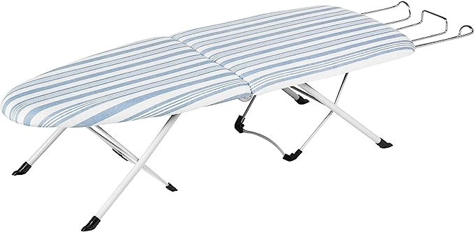 Honey-Can-Do Foldable Table top Ironing Board with white and blue stripes