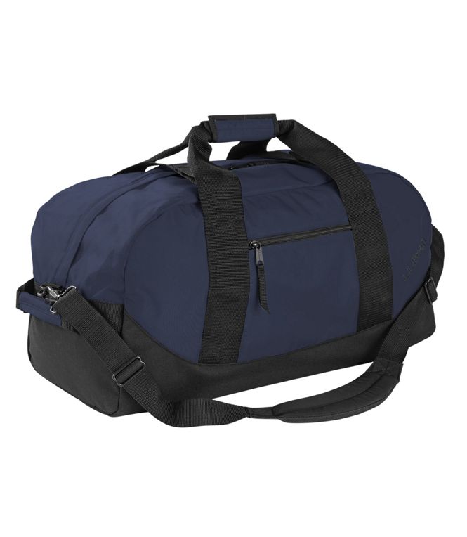 LL Bean Duffle in Navy and black canvas straps