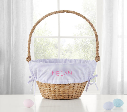Lavender Gingham Liner With Seagrass Basket