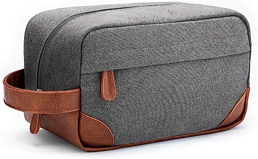 Vorspack Men's Grey Toiletry Bag with leather strap
