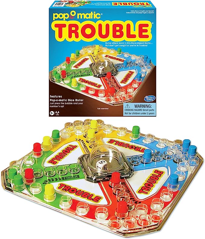 Pop-o-matic Trouble board game featuring Pop-o-matic Dice Roller