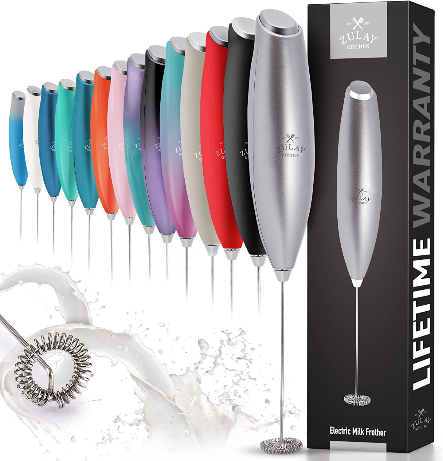 Zulay Electric Milk Frother available in multiple different colors
