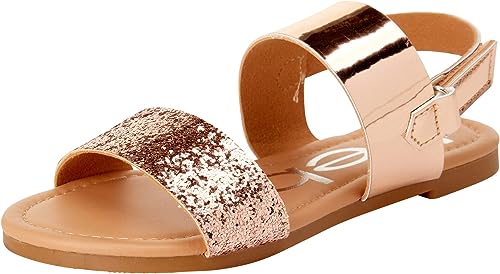 bebe Girls' Sandal - Two Strapped Patent Leatherette Glitter Sandals (Toddler/Little Kid)